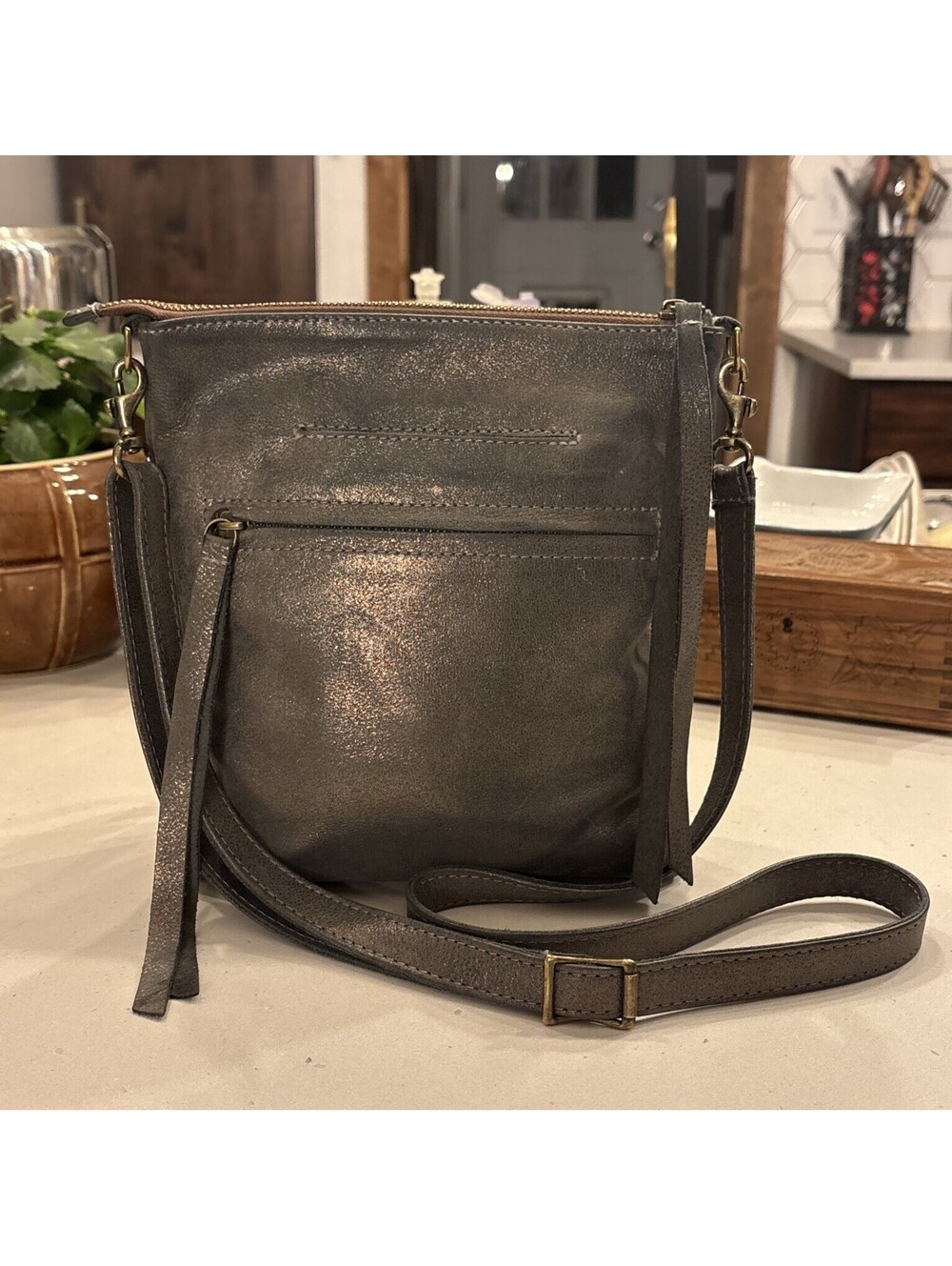 $289 Carla Mancini EMMA Crossbody Bag Metallic Italian Leather Shoulder Purse